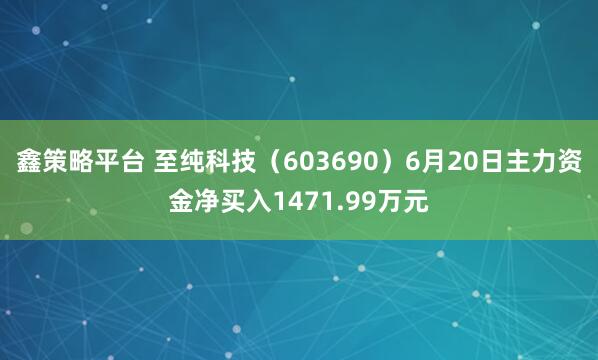 鑫策略平台 至纯科技（603690）6月20日主力资金净买入1471.99万元